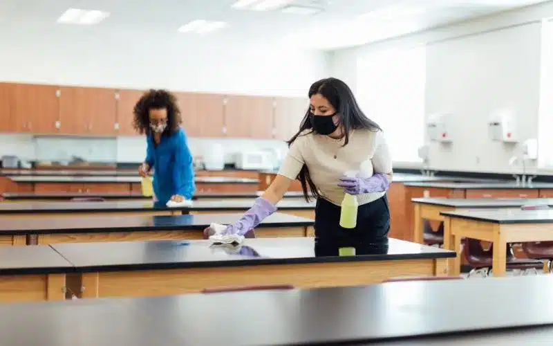 School classroom cleaning and sanitization service by Dania Maids in Qatar — safe hygienic learning environment